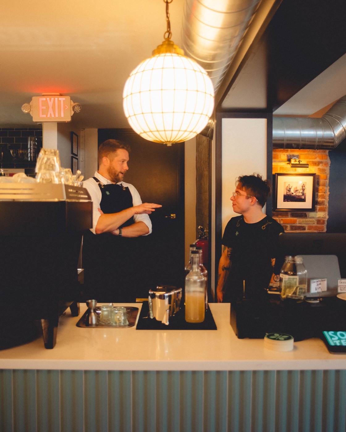 Bar team behind the counter at Cafe Sous Terre during service